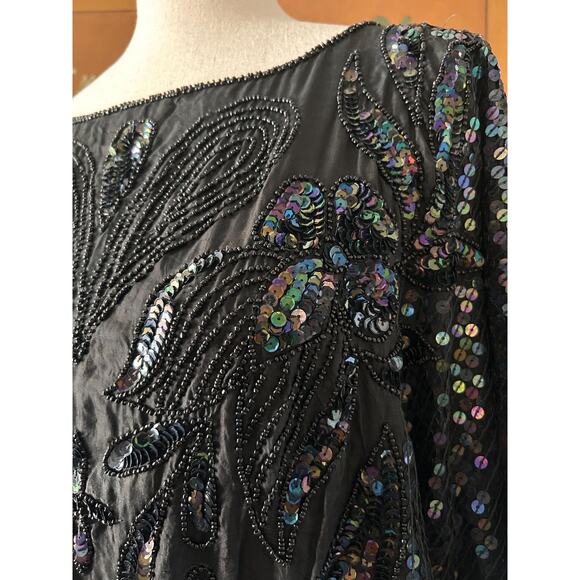 Vintage silk top with beads and sequins in black, size L - Picture 6 of 8